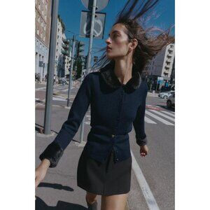 ZARA CONTRAST KNIT FAUX FUR CARDINGAN